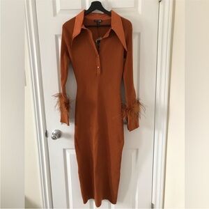 Fashion Nova Brown and Orange Ribbed Sheath Dress